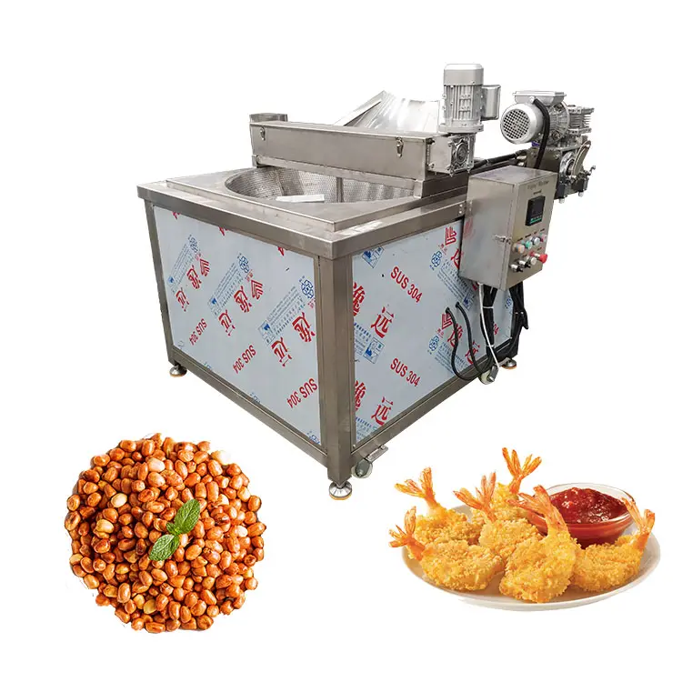 원형 냄비 100kgh 자동 스낵 식품 배치 프라이어 산업용 감자 칩 프라이기계