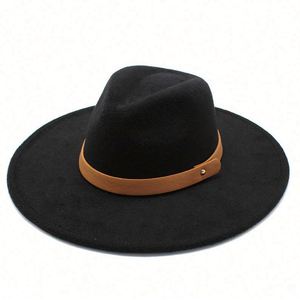 Wholesale Unisex Felt Fedora <b>Hats</b> 9.5 cm Wide Brim Vintage Men and Women Fedora Felt <b>Hat</b> With <b>Band</b> Decoration - Product Image 5