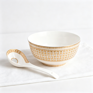 36pcs Luxury Gold Greek Key And Medallion Embossed Porcelain Dinnerware <b>Set</b> With Premium Leather Gift Box - Product Image 2