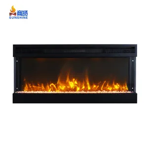 Modern Decorative 3 Sided Wall Mounted Fireplace Insert Heater Realistic Indoor Led Recessed Electric Fireplace