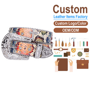 Cinturón de Cuero Estilo Western Personalizado con Hebilla de Diamantes de Imitación, Estampado Animal, Estilo Casual, Tono Plateado, Diseño Duradero - Product Image 1