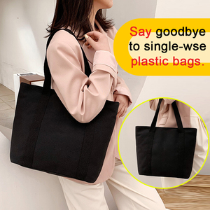 กระเป๋าผ้าแคนวาสสะพายไหล่แบบหนา ทนทาน ใช้ซ้ำได้ พร้อมโลโก้สั่งทำพิเศษ มีช่องใส่ของและซิป - Product Image 2