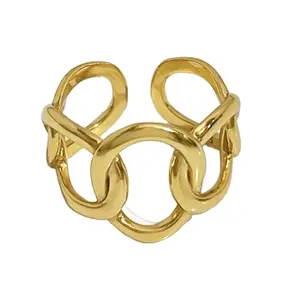 Stoepranden Dikke Ketting Brede Ringen Holle Goudkleurige Geometrische Ringen Vrouwen 925 Sterling Zilver Minimalistische Ringen Mode