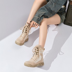 Bottines en daim pour femmes SF49 713, marron beige, à lacets, imperméables, style randonnée en plein air, automne, décontractées, confortables, tendance - Product Image 5