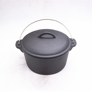 Vente chaude : Cocotte en fonte émaillée noire mate, ustensiles <span class=keywords><strong>de</strong></span> <span class=keywords><strong>cuisine</strong></span> en fonte pour l'extérieur, marmites en fonte avec couvercle - Product Image 2