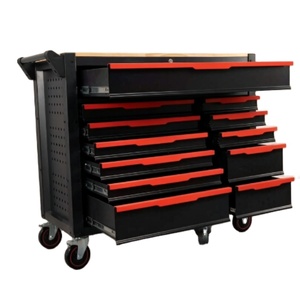 Mécanicien professionnel mobile # Banc de travail en bois robuste JimBon tendance avec 9 tiroirs et chariot à outils roulant en acier inoxydable – Vente en gros - Product Image 1