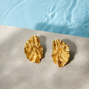 Irregular Gold Tone Stud Earrings Titanium Steel Post Fashion Jewelry For Women - Product Image 5