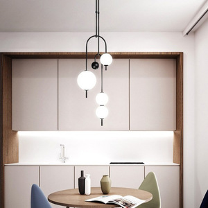Luminaire suspendu minimaliste moderne, design sphérique en métal noir, pour chambre à coucher, salle à manger, luminaires de style lustre - Product Image 4