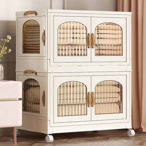 Caja organizadora de almacenamiento para niños, rectangular, blanca, plegable, de plástico, con puerta transparente, para guardar juguetes, refrigerios y ropa en el dormitorio. - Product Image 3
