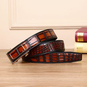 Nouvelle <span class=keywords><strong>ceinture</strong></span> en cuir de vachette à motif croco vieilli <span class=keywords><strong>pour</strong></span> homme, avec boucle automatique en alliage, style décontracté et professionnel - Product Image 3