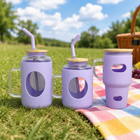 40oz 50oz 32oz botol air kaca cangkir teh & cangkir kopi dengan silikon lengan gelas Tumbler & tutup bambu pegangan alat minum sedotan