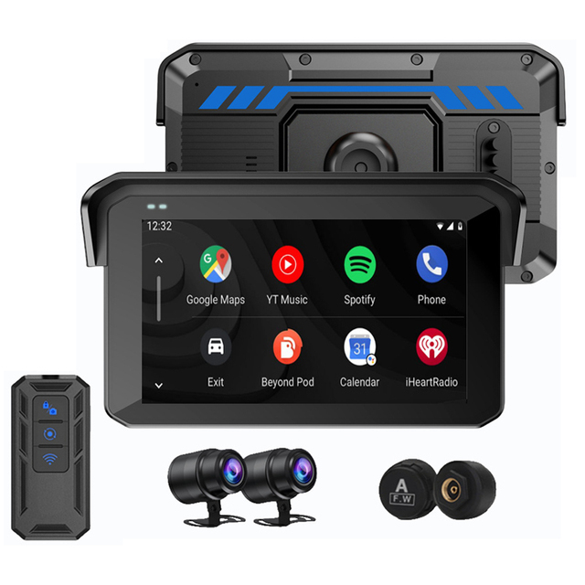 5 Inch Motorcycle GPS Carplay Navigator 2K+2K Dual Lens With Wireless CarPlay Android Auto and TPMS Monitor for Motorbike