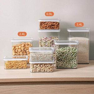 Contenants de stockage alimentaire en plastique transparent rectangulaires empilables de grande taille, hermétiques, lot de 3 pièces, couvercle scellé pour cadeaux, style minimaliste - Product Image 5