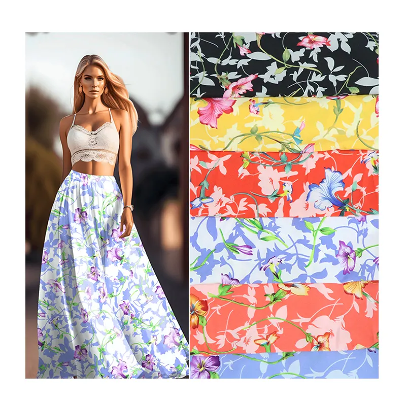 Zhejiang Textile factory plain chiffon printed cloth fashion flower digital printing polyester cloth women's dress fabric