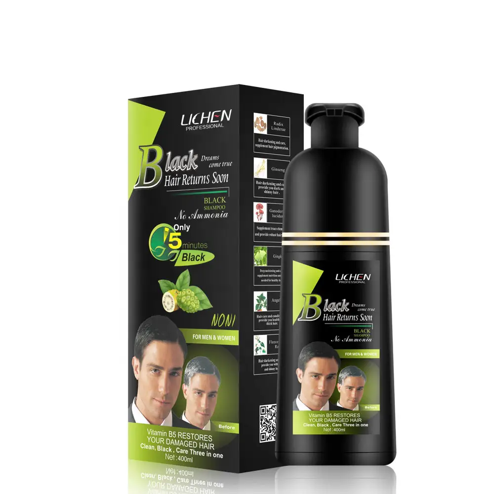 Private Label Hair Color Semi Permanent Liquid Nourishing Black Hair Color Shampoo for Men and Women