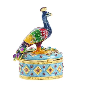 Pavão Decorações, pássaros e animais Forma Presentes, Lembranças, Esmalte Chapeado Cor Creative Metal Caixa De Jóias