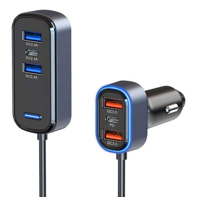 65.5W 6 in 1 Fast Super Car Charger QC3.0 PD3.0 Front and Rear with Six Charge Port Car Charger HUB Phone Car Charger Adapter