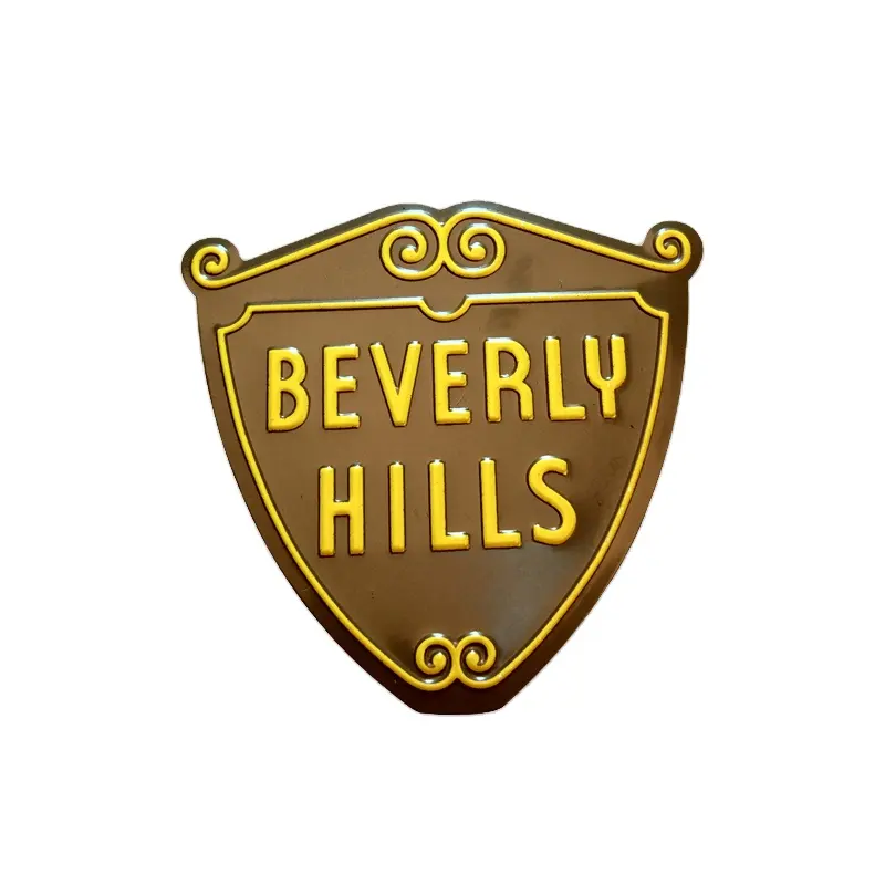 BEVERLY HILLS OEM Perisai Kustom Tanda Logam Timbul Vintage Magnet Tanda Timah Pelat Aluminium Mini