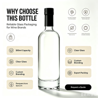Bouteille de liqueur en verre transparent de haute qualité de 500 ml, étiquette personnalisée, plusieurs options de bouchons pour les spiritueux et les boissons énergisantes