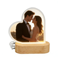 Marco de Fotos al por Mayor con Luz USB, Lámina Acrílica en Blanco para Sublimación por Calor, Base de Madera, Regalos de Escritorio