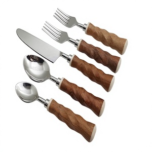 <b>Star</b> Crafts India Eco Friendly Resin Wood Handle & Stainless Steel Silver Plated 5-Piece Flatware Set for Party Use - Product Image 1