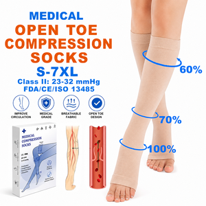 Calcetines <span class=keywords><strong>de</strong></span> Compresión Médica Graduada <span class=keywords><strong>de</strong></span> 20-30 mmHg, Clase II, para Alivio <span class=keywords><strong>de</strong></span> Várices y Edema, Hasta la Rodilla, Punta Abierta, Compresión Firme - Product Image 1