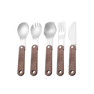 Folding Camping <b>Cutlery</b> <b>Set</b> Walnut Wood Handle 304 Stainless Steel Spoon Fork Knife <b>Portable</b> Outdoor Utensil Kit - Product Image 2