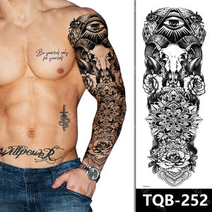 <span class=keywords><strong>Tatouage</strong></span> temporaire grand format pour homme, motif lion et loup <span class=keywords><strong>avec</strong></span> <span class=keywords><strong>horloge</strong></span> cassée, à manches longues - Product Image 4