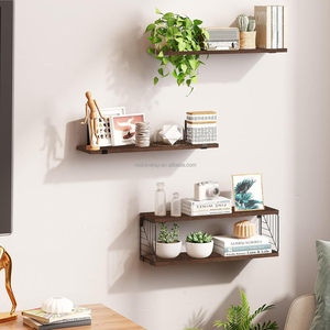 4 Tier Industrial Wall Mounted Decor Over Toilet Steel &amp; Wood Basket with Leaf <strong>Vein</strong> Design Floating Shelves for Bathroom - Product Image 4