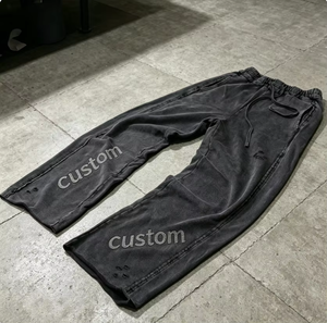 Pantalon de survêtement homme en coton French Terry, style streetwear, coupe large, avec empiècements, délavage acide personnalisé, OEM ODM, Fabricant - Product Image 4