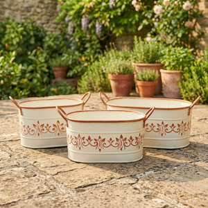 Ensemble de 3 pots de style farmhouse en émail - Fer galvanisé durable et léger pour la maison et le jardin - Product Image 4
