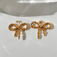 Dazan Nouveauté Été Boucles d'oreilles manchette tendance en acier inoxydable hypoallergénique plaqué or 18 carats, motif classique nœud papillon et boule, Bijoux de luxe
