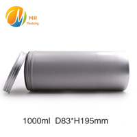 Pot vide en aluminium de 1000ml 1 litre, grand récipient métallique en aluminium pour thé, café, stockage des aliments
