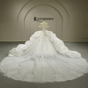 Gt26056 Vestidos de Novia de Lujo Hechos a Mano, Modernos, con Hombros Descubiertos, Volantes, Cordones, Cola de Capilla y Apliques para Mujer - Product Image 2