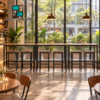 Table de bar, comptoir de bar, table rectangulaire en bois, pieds en métal, noir, restaurant, café, hôtel, personnalisable, OEM, fabricant en gros