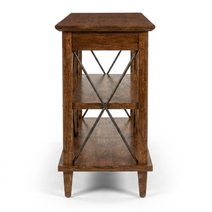 Étagère à niveaux en bois rustique avec support en métal en forme de X, 2 étagères, meuble autoportant pour salon - Product Image 1