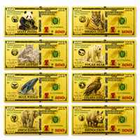 Juego de 8 billetes de oro de doble cara con animales raros: Panda gigante, Tigre siberiano, Leopardo de las nieves, Oso polar, las Siete Maravillas del mundo