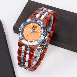 Montre analogique de luxe élégante à cadran en bois avec mouvement <span class=keywords><strong>Seiko</strong></span> Design en verre étanche et résistant à l'eau avec face en quartz marbré - Product Image 5