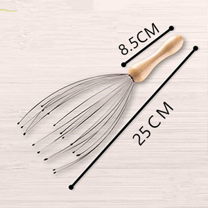 Masajeador de cabeza con logotipo personalizado, mango de madera, rascador de cuero cabelludo de 28 dedos, herramienta corporal multiusos rejuvenecedora y de estilizado, cepillo para el cabello - Product Image 4