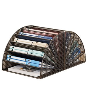 Organizador de archivos de escritorio para oficina, estante de almacenamiento de documentos de malla metálica de varios niveles para papelería y libros - Product Image 5