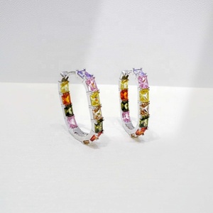 Prix usine – Nouveauté 2026 – Grandes boucles d'oreilles délicates en argent sterling 925 avec zircone bleue et saphir coloré, motif géométrique - Product Image 2