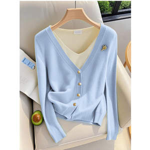 Design Chic unico da <span class=keywords><strong>donna</strong></span> autunno inverno collo a V <span class=keywords><strong>verde</strong></span> due pezzi maglia a maniche lunghe <span class=keywords><strong>Cardigan</strong></span> con Base in maglia stile Casual - Product Image 4