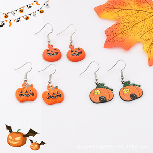 Halloween Pumpkin Earrings Orange Jack O <b>Lantern</b> Shape Stainless Steel Hook Non Toxic Party Jewelry - Product Image 4