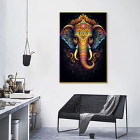 Grand Panoramique Ganesh Wall Art Hindou Verre Impression Décor Verre Trempé avec Base en Toile pour la Décoration Intérieure