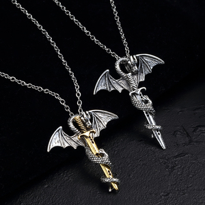 Collier épée ptérosaures Vintage, bijou pour hommes et femmes, motif <span class=keywords><strong>Dragon</strong></span> volant, avec ailes, en croix, Punk, nouvelle mode - Product Image 5