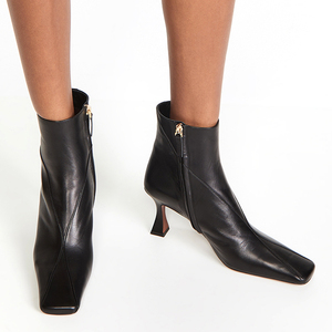 Fabricant de chaussures de mode, design personnalisé, bout carré, talon unique, fermeture éclair latérale sur bottines en cuir PU pour femmes - Product Image 4