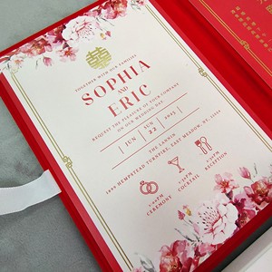 การ์ดเชิญงานแต่งงานสุดหรูแบบพับได้ ปกแข็ง ภาษาจีนและอังกฤษ ปั๊มทอง พร้อมซองจดหมาย สำหรับงานเลี้ยงฉลองสมรส - Product Image 3