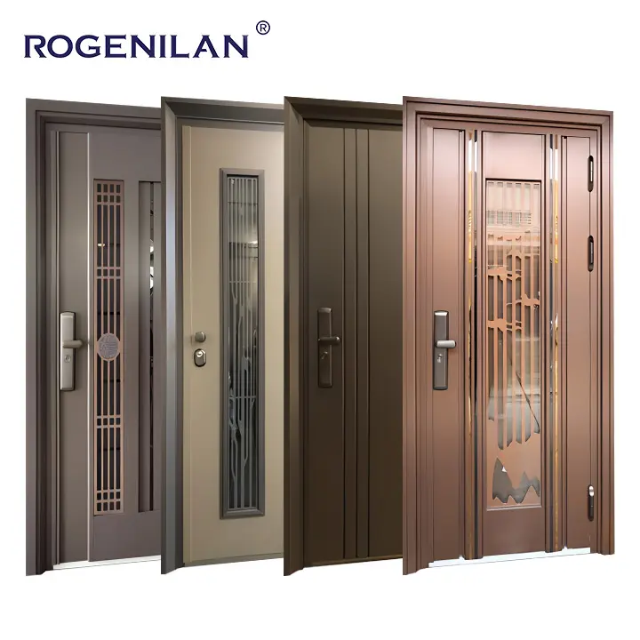 ROGENILAN Nouveaux produits explosifs Portes en arc en acier Porte de villa en fer forgé Conceptions en aluminium Porte d'entrée principale en aluminium Porte en verre