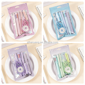 Ensemble de papeterie mignon de 7 pièces, <span class=keywords><strong>fournitures</strong></span> scolaires et de bureau Kawaii avec stylos à bille, surligneur, ruban correcteur, ensemble de papeterie - Product Image 3