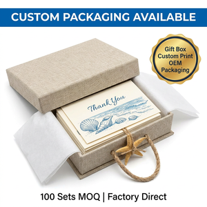 Tarjetas de agradecimiento con diseño de conchas marinas costeras, con sobre de papel kraft, letras doradas personalizadas, OEM, ODM, MOQ bajo, venta al por mayor, tarjetas de felicitación - Product Image 4
